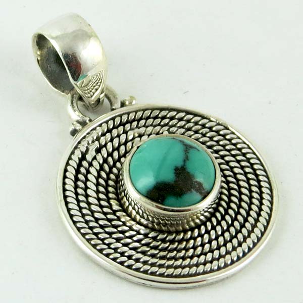 Love Turquoise Sterling Silver Pendant, Size : 3.0x2.0 cm