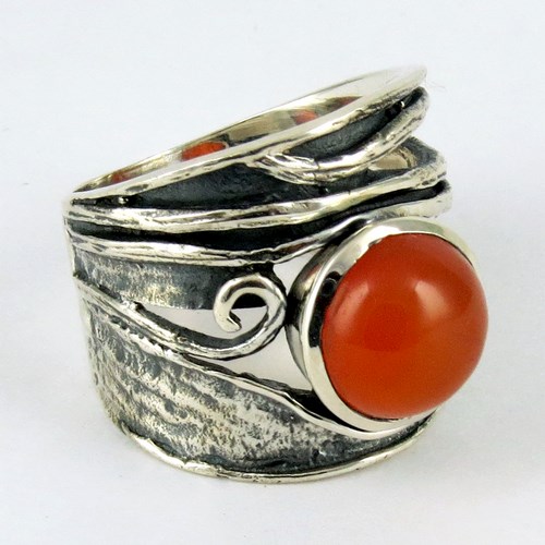 Sterling Silver Rings (Stylish Orange Carnelian Engraved 925)
