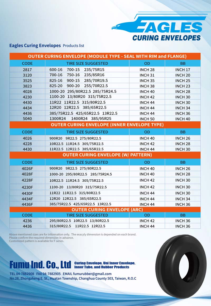 Curing Envelopes for Tire Retreading by Fumu Ind. Co. Ltd., Curing