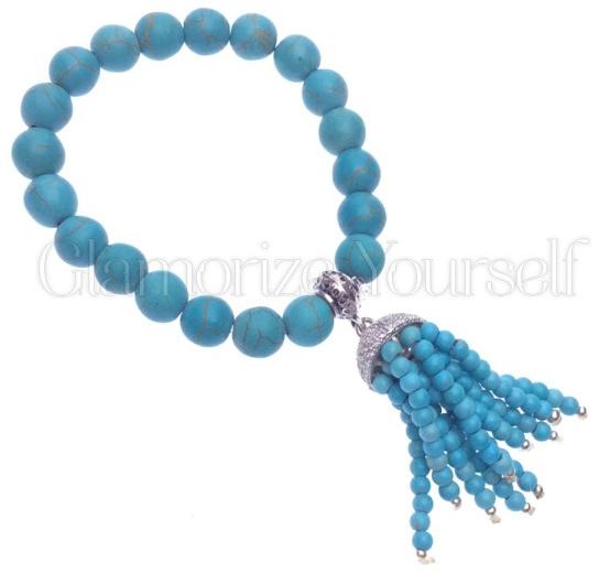 Rhodium Plated Turquoise Stretch Turkish Bracelet