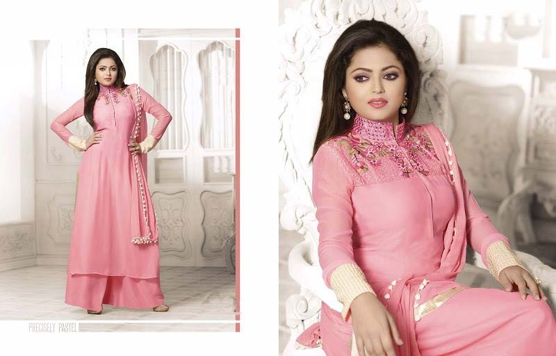 D1050 Pink Semi Stitched Georgette Embrodary