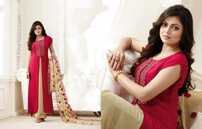 D1150 Georgette Embrodary Work Red Semi Stitched Anarkali Type Suit