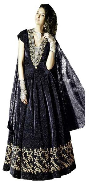 Fs2330 Georgette Embrodary Work Black Semi Stitched Anarkali Type Suit