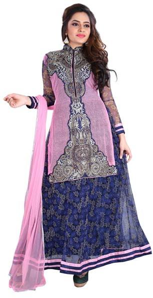 Fs2410 aryadress pink nevy blue makhhi net embrodary work  anarkali ty