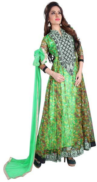 Fs2440 aryadress green Georgett embrodary work  anarkali type suit