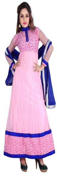 Fs2450 aryadress pink soft net/velvet net embrodary work anarkali type