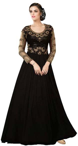 Fs2490 aryadress Black Georgett /Soft Net embrodary work  anarkali