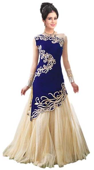 Georgette Embrodary Work Blue Semi Stitched Anarkali Suit