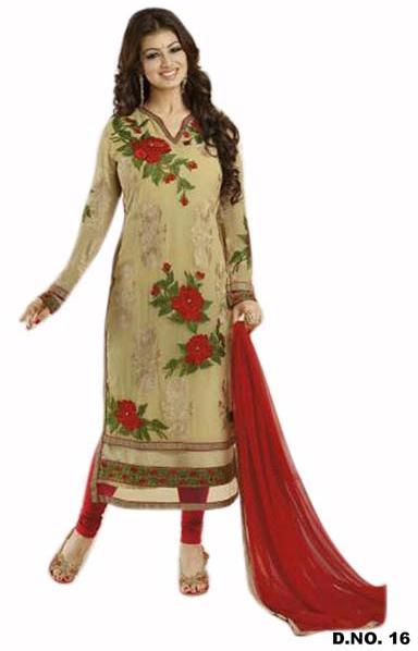 D1020 Georgette Cream Semi Stitched Stright Type Suit