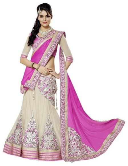 Georgette Embrodary Work Pink Semi Stitched Lehenga