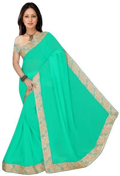 Light Blue Goergette Lace Border Saree