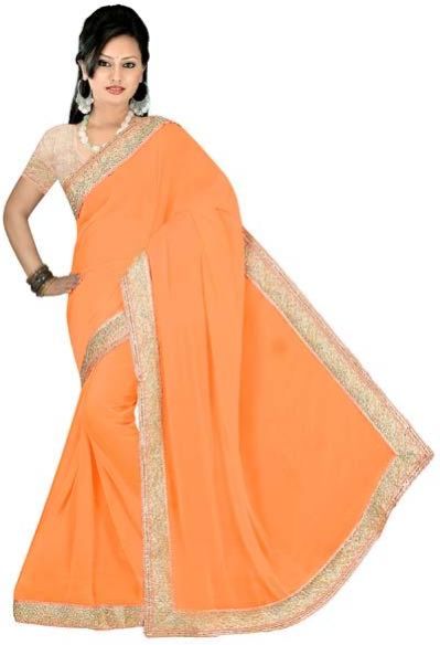 Light Orange Goergette Lace Border Saree