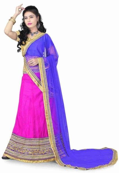 Fs1570 Net Embrodary Work Pink Semi Stitched Lehenga