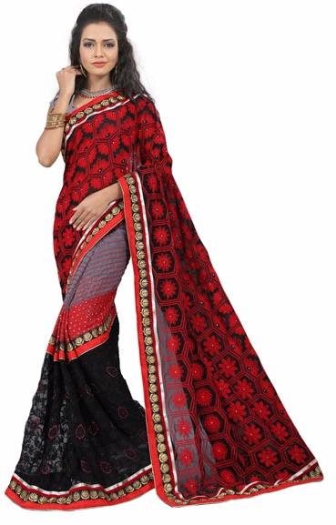 Fs1770 Rasal Braso Embrodary Work Red&black Saree