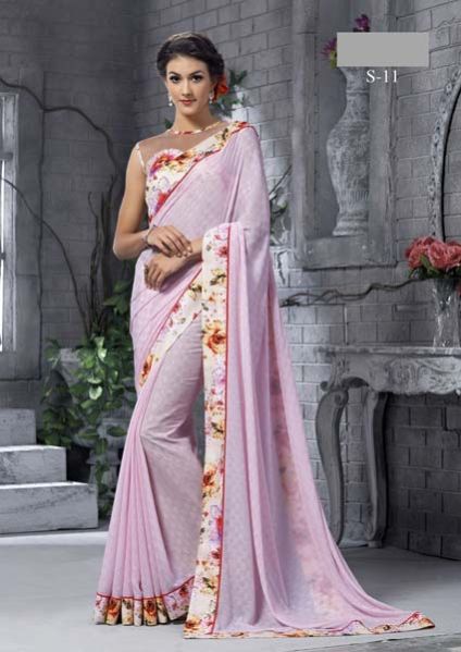Digital Printed Pink Party Wear Saree