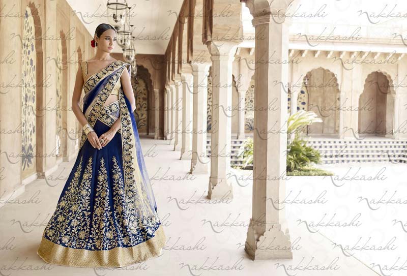 Designer Embroidered Navy Blue Bridal Lehenga, Gender : Women