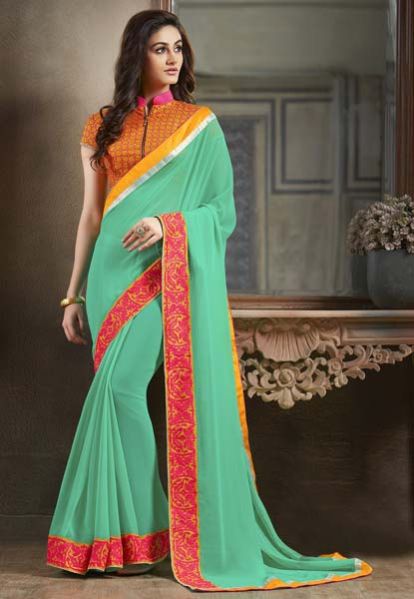 Green Faux Georgette Party Wear Saree
