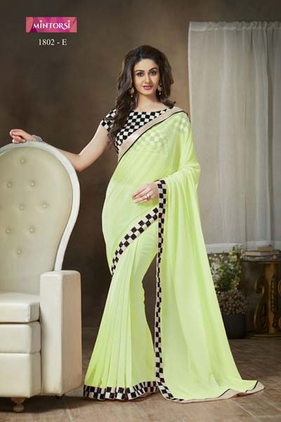 Designer Embroidered Pista Color Faux Georgette Party Wear Saree