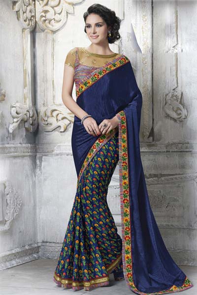 ETHNIC DESIGNER EMBROIDERED BLUE PARTY WEAR SAREE