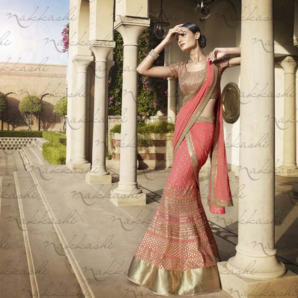 Ethnic Designer Embroidered Pink Georgette Party Wear Lehenga