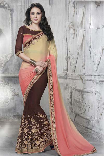 ETHNIC EMBROIDERED DESIGNER FAUX CHIFFON & NET PARTY WEAR SAREE