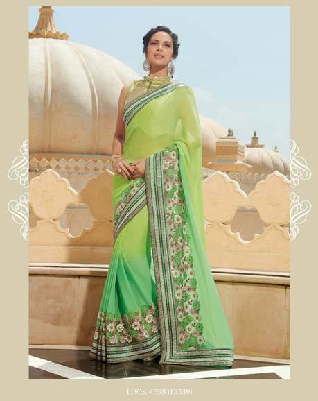 GREEN FANCY EMBROIDERED PARTY WEAR SAREE