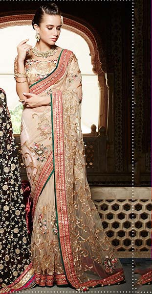 Light Gold Color Embroidered Ethnic Designer Party Wear Saree