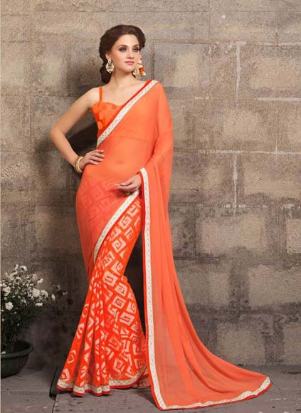 ORANGE DIGITAL PRINTED PARTY WEAR SAREE