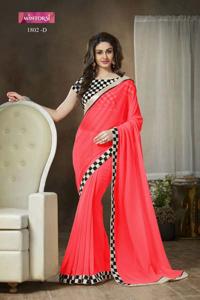 Red Designer Embroidered Faux Georgette Party Wear Saree