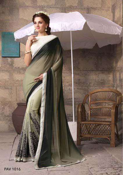 SHADED MEHENDI GREEN GEORGETTE PARTY WEAR SAREE