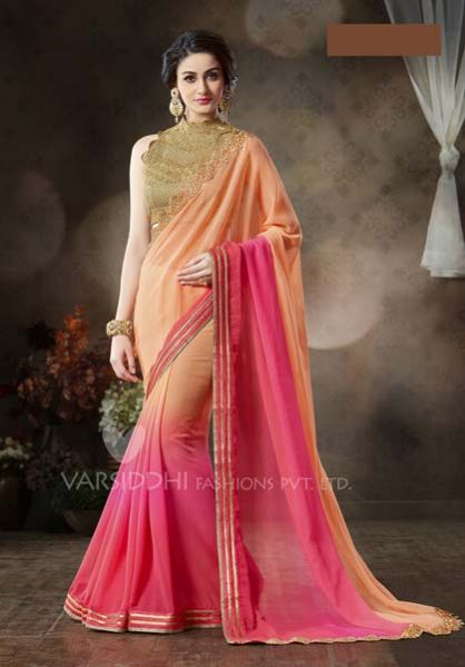 Shaded Pink Embroidered Ethnic Party Wear Saree