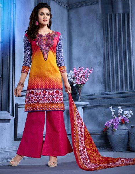 Straight Cotton Printed Plazzo Suit, Occasion : Party wear, Casual Wear