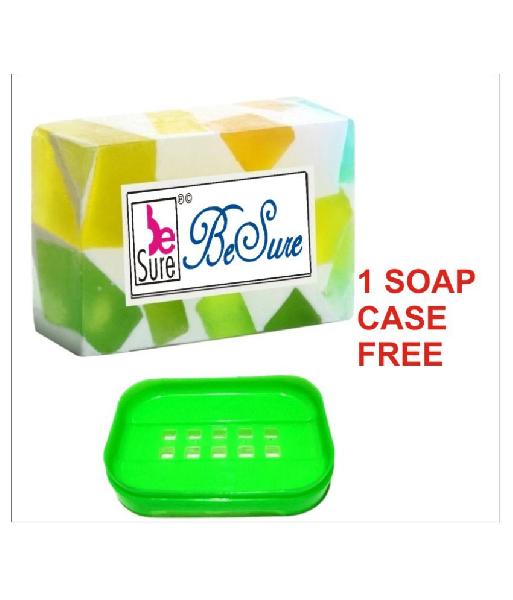 BeSure Round Aloe Vera Soap, for Creamy, Light Green, White, Form : Soft, Solid
