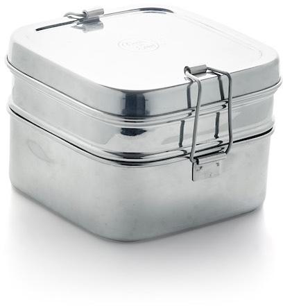 STAINLESS STEEL LUNCHBOX SQUARE TWO LAYER 13X13CM