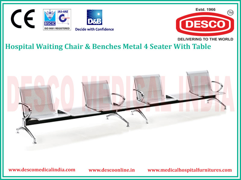 4 SEATER METAL WAITING CHAIR WITH TABLE