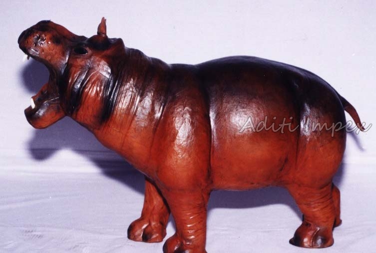 Handicraft Leather Hippo Sculpture