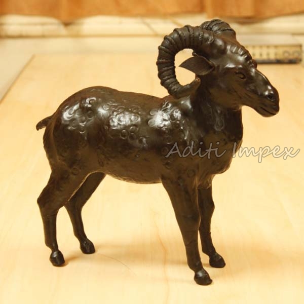 Polished Metal Handicraft Leather Ram Sculpture, for Garden, Gifting, Home, Office, Style : Antique