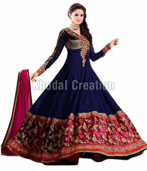 Blue Colored Net Anarkali Suit, Occasion : Festive