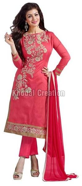 Ealegant Pink Georgette Straight Suit chanderi