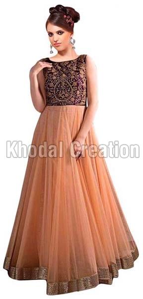 Fancy Orange Colored Embroidred Gown