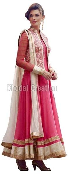 PinkColored Embroidered Anarkali Suit, Occasion : Party Wear