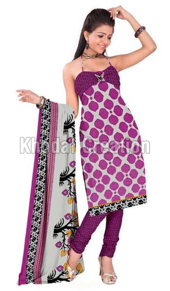 Purple Colored printed Straight Salwar Suit