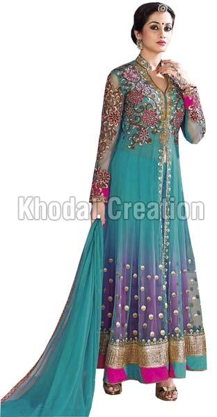 Skyblue colored Anarkali Suit, Occasion : Party Wear