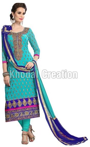 SkyBlue Colored Designer Straight Salwar Suit, Occasion : Festive