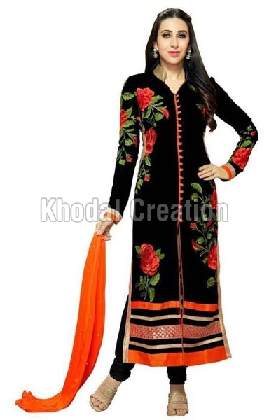 Wonderful Black Colored Embroidered Straight Suit