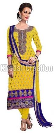 Yellow Colored Straight Embroidered Salwar Suit, Occasion : Wedding