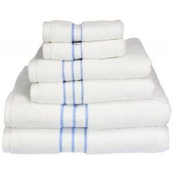 Blue Striped White Cotton Hotel Towels, for Bathroom