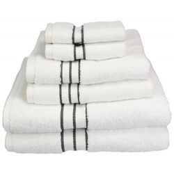 Black Striped White Cotton Hotel Towels, Pattern : Plain