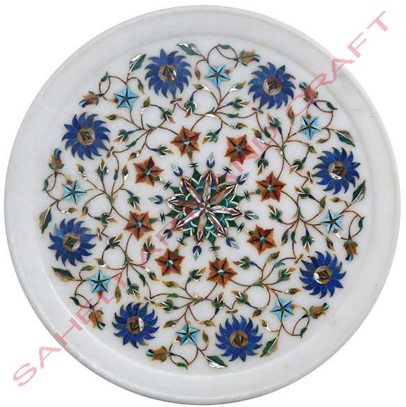 White Marble Plate with Inlay Work