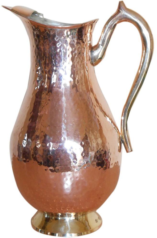 Round COPPER HAMMERED JUG, for Serving Water, Water Storage, Color : Brown